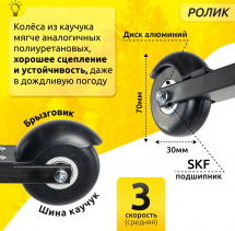 Лыжероллеры коньковые Shamov 02-1 (620 мм), колеса каучук 70 мм - Фото 3
