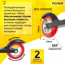 Лыжероллеры коньковые Shamov 04-2 (620 мм), колеса полиуретан 10 см - Фото 3