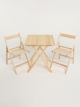 Комплект стол складной большой Leomik, дерево, 60х60х71 и 2 стула складных без покрытия из массива березы с прямой спинкой - Фото 2