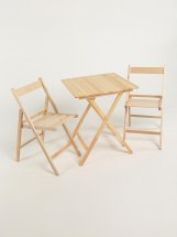 Комплект стол складной большой Leomik, дерево, 60х60х71 и 2 стула складных без покрытия из массива березы с прямой спинкой - Фото 3