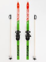 Детский лыжный комплект Маяк из дерева с креплением с резиновой пяткой и палками, 130 см, зелено-красный РОЗНИЦА - Фото 5