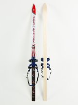 СТАРАЯ Детские подростковые лыжи Маяк деревянные с универсальными креплениями 140 см, красно-белые - Фото 2