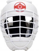 Шлем для каратэ со стальной маской Leosport подростковый L экокожа, белый