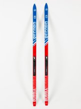 Детские подростковые лыжи Маяк пластик (с насечками) с креплениями NNN 160 см, сине-красные