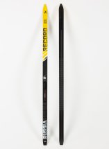 Детские подростковые лыжи Маяк пластик (с насечками) с креплениями NNN 160 см, черно-желтые