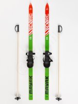 Детский лыжный комплект Маяк из дерева с креплением с резиновой пяткой и палками, 130 см, зелено-красный - Фото 3