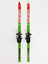 Детский лыжный комплект Маяк из дерева с креплением с резиновой пяткой и палками, 130 см, зелено-красный - Фото 5