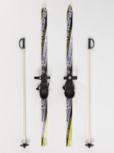 Детский лыжный комплект Маяк из дерева с креплением с резиновой пяткой и палками, 130 см, серые - Фото 5