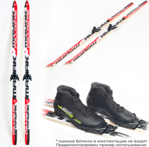 Беговые подростковые деревянные лыжи Маяк 160 см с креплением NN75, красно-бело-черные