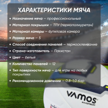 Мяч футбольный VAMOS INVERSOR NEW № 5 профессиональный, бело-черно-голубой - Фото 10